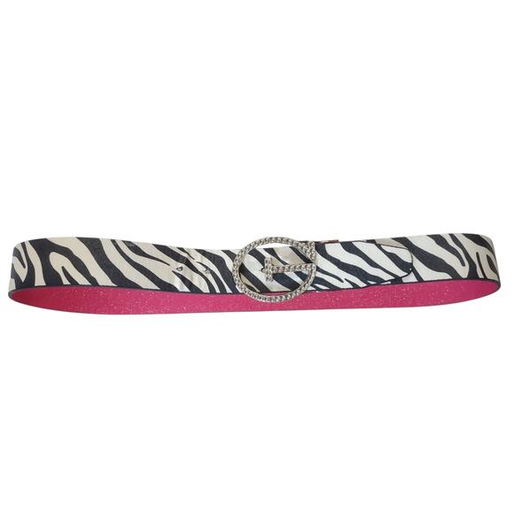 GUESS Zebra Pattern Belt with Pink Underside Size L Animal Print 2" wide Playful - Picture 2 of 10